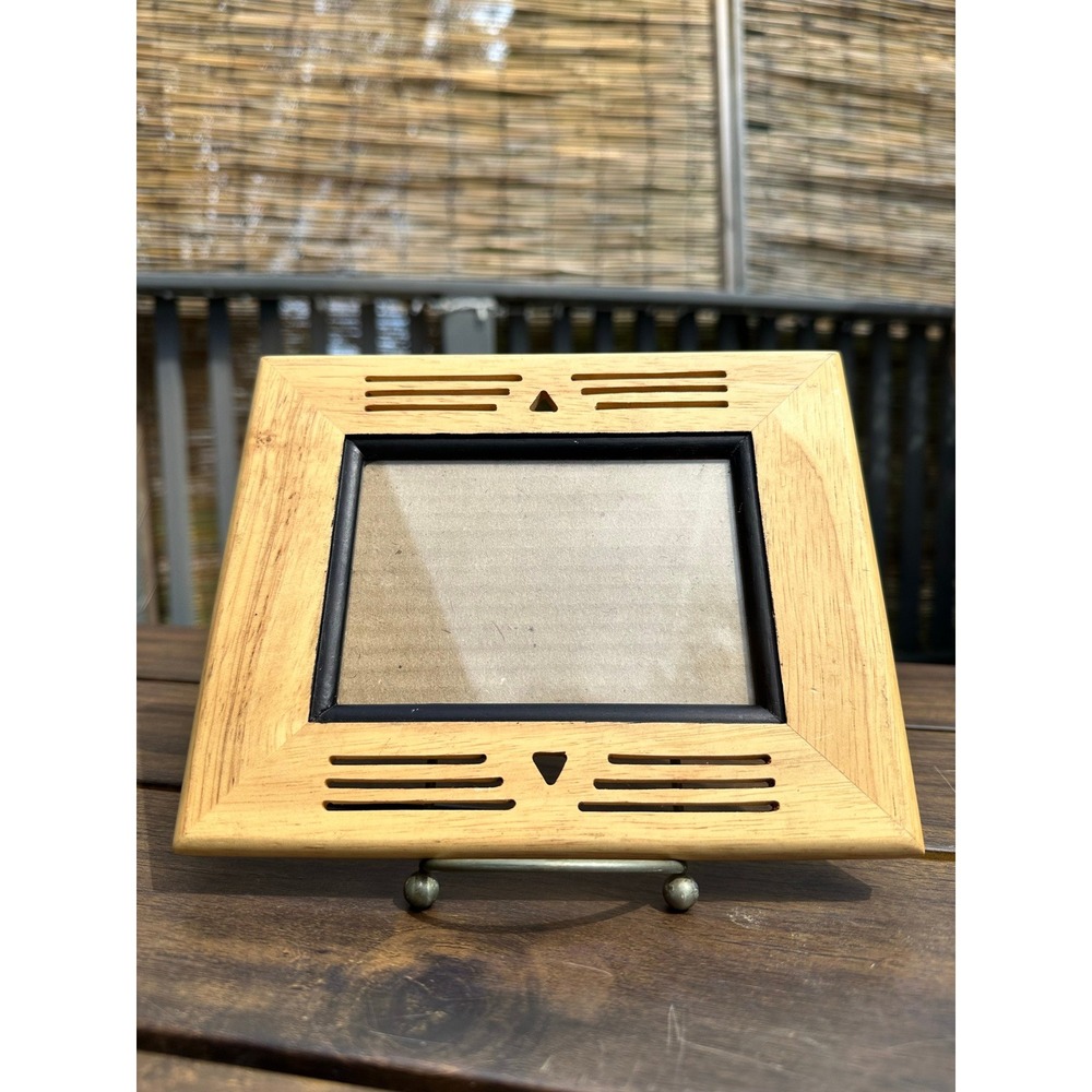 Fetco International 1995 Wood Picture Frame Geometric Cutout Arts Crafts Vintage